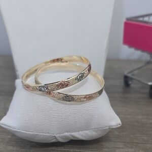14k Gold Plated Tri-Color Accent Bangle Bracelets - Kids Jewelry